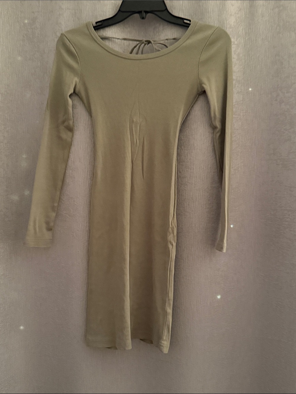 H&M Sage Green Long-Sleeve Scoop Neck Bodycon Dress
